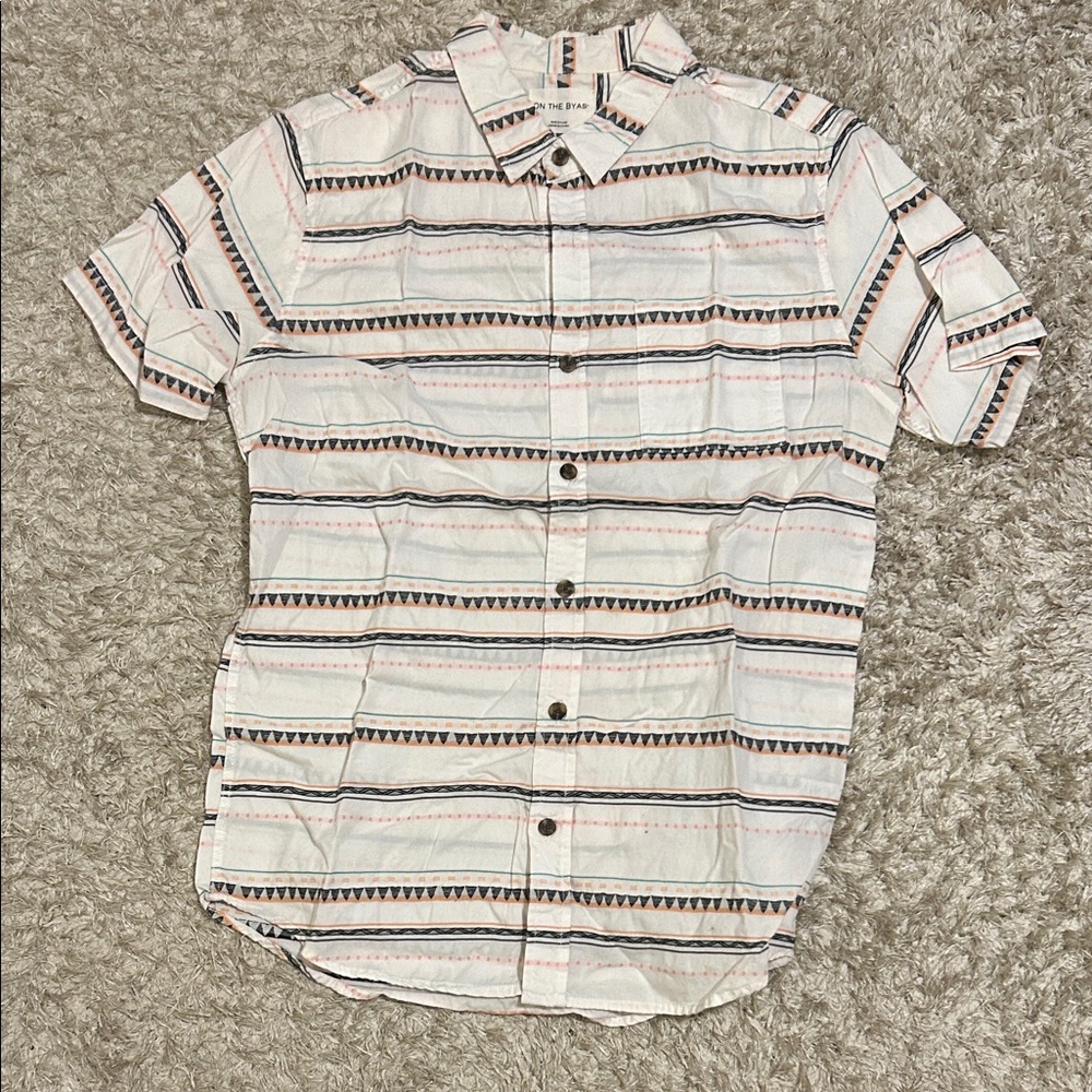 On the Byas White and Brown Striped Casual Shirt